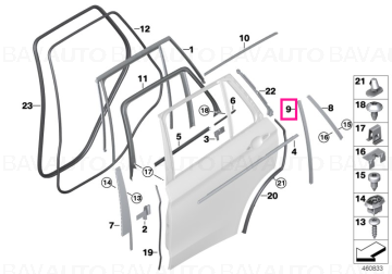 51357289657 - Window guide web cover left GLANZSCHWARZ    - Original BMW
