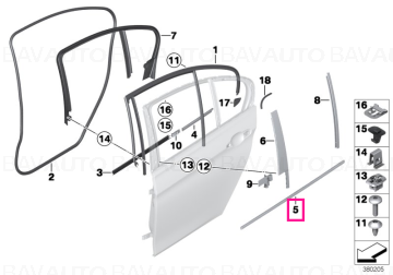 51357312910 - Channel seal, outer, door, rear right ALU MATT - Original BMW