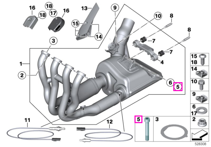 Surub cap cilindric M8x70, microincapsulat, sistem evacuare - BMW Motorrad K63 (S 1000 R), K66 (M 1000 RR), K67 (S 1000 RR), K69 (S 1000 XR), KM3 (M 1000 R), KM9 (M 1000 XR) - tip motor A67