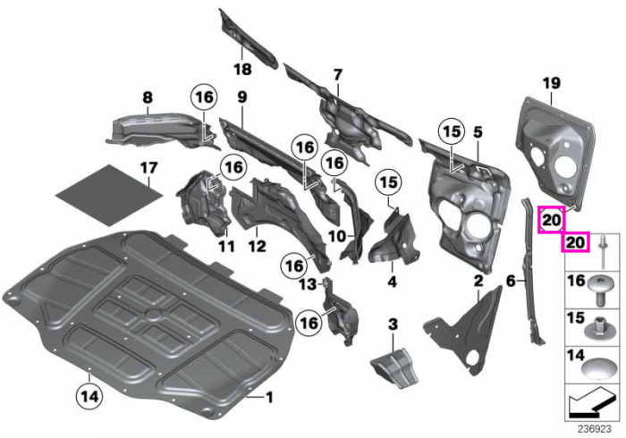 Nit prindere - BMW Seria 3 F30, Seria 5 F07 F10 F11 F18 G30 G31 G38 F90 M5, Seria 6 F06 F12 F13 G32, Seria 7 F01 F02 F04 G11 G12, X3 G01 G08, X4 G02 F98, X5 G05 F95, X6 G06 F96, X7 G07