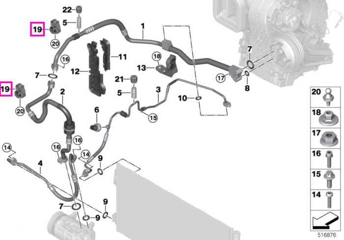 Clema conducta climatizare - BMW Seria 1 F40 F52 F70, Seria 2 F44 F45 F46 F74 F78 U06, X1 F48 U11, X1L F49 U12, X2 F39 U10 - Mini Cabrio F57 F67, Clubman F54, Countryman F60 U25, F55, F56, F65, F66