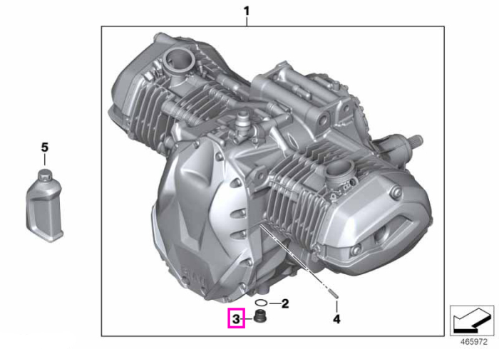 Dop filetat magnetic scurgere ulei motor M20x1,5 - BMW Motorrad K50 (R 1200 GS, R 1250 GS), K51 (R 1200 GS Adv., R 1250 GS Adv.), K52 (R 1200 RT, R 1250 RT), K53 (R 1200 R, R 1250 R), K54 (R 1200 RS, R 1250 RS) - tip motor A74