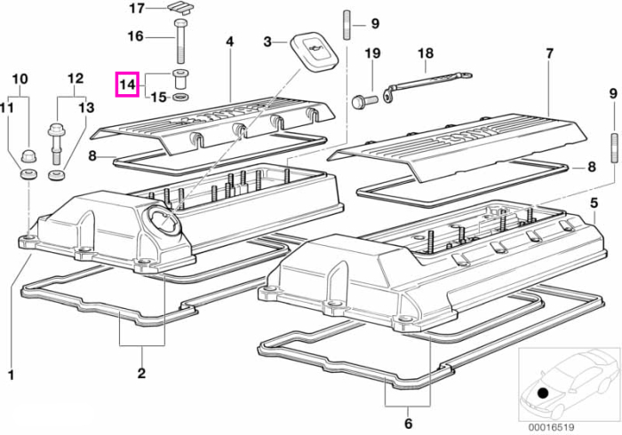 Bucsa distantier cu garnitura, capac chiulasa - BMW Seria 5 E34 E39, Seria 7 E32 E38, Seria 8 E31, X5 E53, Z8 E52