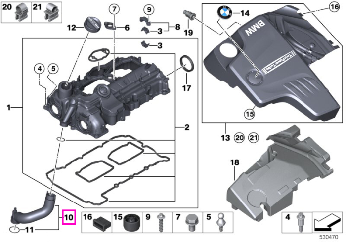 Furtun aerisire carter - BMW Seria 1 F20 F21, Seria 2 F22 F23, Seria 3 F30 F31 F34, Seria 4 F32 F33 F36, Seria 5 F07 F10 F11, X1 E84, X3 F25, X5 F15, X6 F16, Z4 E89 - tip motor N20