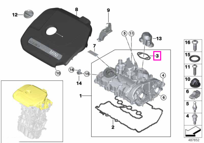 Garnitura profilata capac chiulasa - BMW Seria 1, Seria 2, Seria 3, Seria 4, Seria 5, Seria 6, Seria 7, MS, TMC, X1, X2, X3, X4, X5, X6, Z4 - Mini Cabrio, Clubman, Countryman, F55, F56