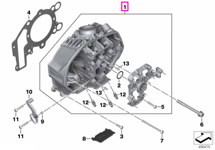 Chiulasa stanga, neagra - BMW Motorrad K50 (R 1200 GS, R 1250 GS), K51 (R 1200 GS Adv., R 1250 GS Adv.), K52 (R 1200 RT, R 1250 RT), K53 (R 1200 R, R 1250 R), K54 (R 1200 RS, R 1250 RS) - tip motor A74