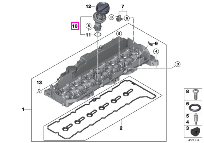 Gat umplere ulei motor - BMW Seria 3 G20 G21, Seria 5 G30 G31, Seria 6 G32, Seria 7 G11 G12, Seria 8 G14 G15 G16, X3 G01, X4 G02, X5 G05, X6 G06, X7 G07 - tip motor B57