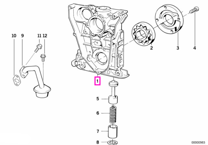 Capac frontal cu pompa ulei - BMW Seria 3 E36 E46, Seria 5 E34, Z3 E36 - tip motor M43