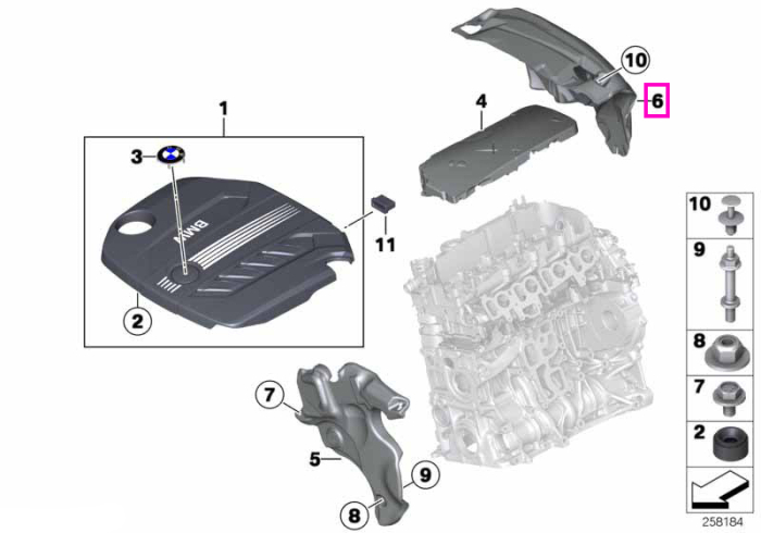 Capac cu rol fonoabsorbant, motor, spate - BMW Seria 1 F20 F21, Seria 2 F22, Seria 3 E90 E91 E92 E93 F30 F31 F34, Seria 4 F32 F33 F36, X1 E84, X3 F25, X5 F15