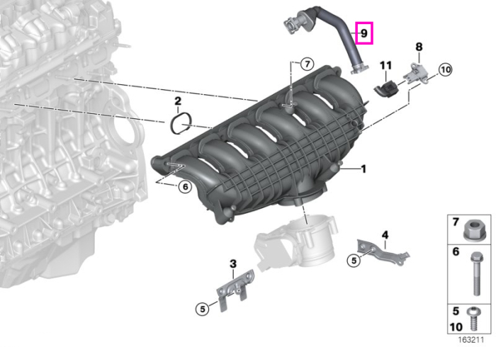 Furtun ventilatie carter motor - BMW Seria 1 E82 E88, Seria 3 E90 E91 E92 E93, Seria 5 E60 E61, Z4 E89 - tip motor N54