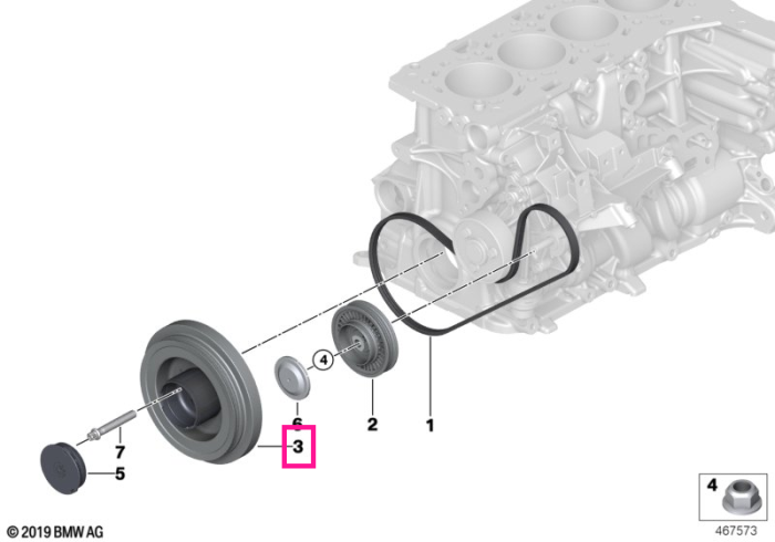 Fulie vibrochen (arbore cotit), 3PK - BMW Seria 3 F30 G20, Seria 5 G30 G38, Seria 7 G11 G12, X3 G01