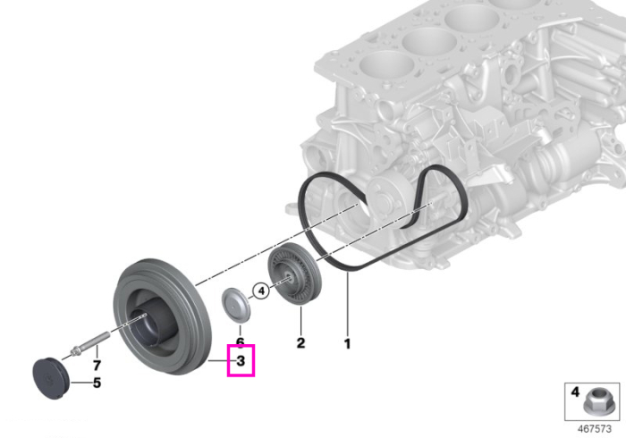 Fulie vibrochen (arbore cotit) - BMW Seria 3 F30 G20 G21, Seria 5 G30 G31 G38 G60, Seria 7 G11 G12, X3 G01