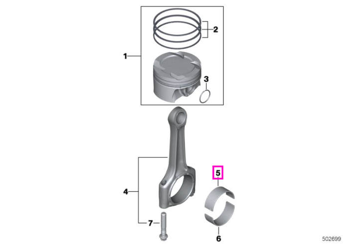 Semicuzinet biela, dimensiune standard 50.00 mm - BMW Seria 1, Seria 2, Seria 3, Seria 4, Seria 5, Seria 6, Seria 7, Seria 8, X1 F48 F49 U11 U12, X2 F39 U10, X3 G01 G08, X4 G02, X5 G05 G18, X6 G06, X7 G07, Z4 G29 - Mini F57, F54, F60, U25, F55, F56, F66