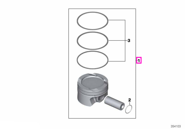 Piston cota standard, set complet cu segmenti si bolt - BMW Seria 1 F40, Seria 2 F44 F45 F46, Seria 3 G20 G21, Seria 5 G30 G31, X1 F48, X2 F39, X3 G01 - Mini Cabrio F57, Clubman F54, Countryman F60, F55, F56