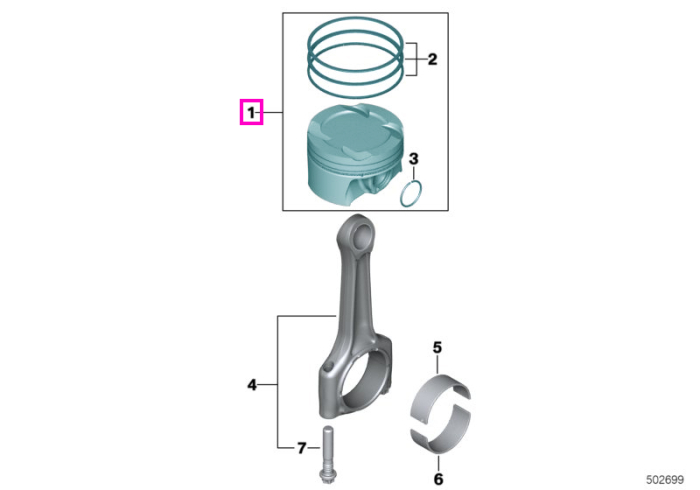 Piston motor, dimensiune standard ((0)), bolt 51mm - BMW Seria 1 F40 F52, Seria 2 F44 F45 F46 G42, Seria 3 G20 G21 G28, Seria 4 G22 G23 G26, Seria 5 G30 G31 G38, X1 F48 F49, X2 F39, X3 G01, X4 G02 - Mini Cabrio F57, Clubman F54, Countryman F60, F55, F56