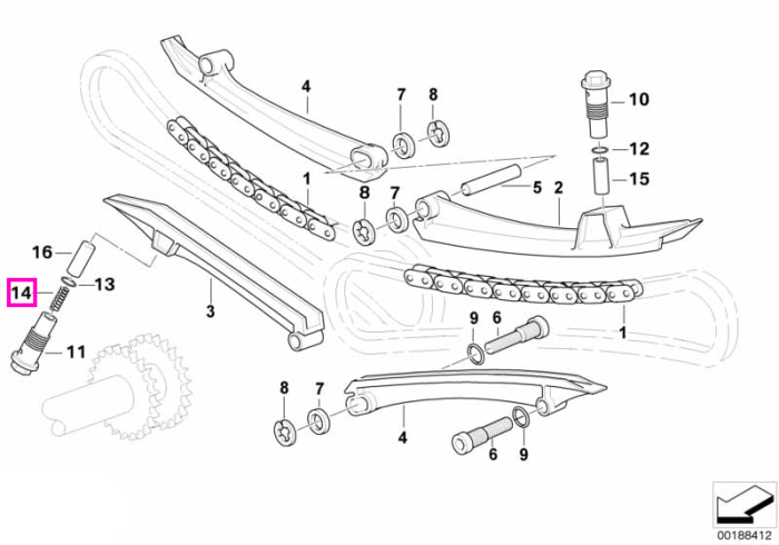 Arc piston intinzator lant distributie - BMW Motorrad 259, 259C, 259R, A61, A67, K25, K26, K27, K28, K29, K30, R21, R22, R28