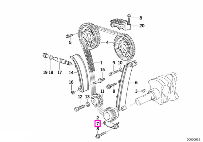Ghidaj lant distributie inferior - BMW Seria 3 E30 E36 - tip motor M42