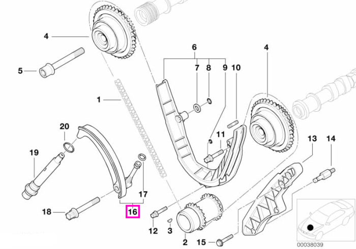 Sina tensionare lant distributie - BMW Seria 5 E39, Seria 7 E38, Seria 8 E31, X5 E53, Z8 E52 - tip motor M62