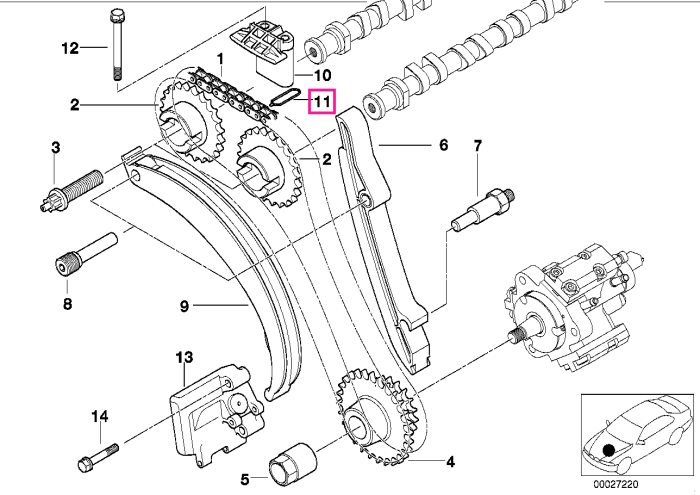 Garnitura profilata capac superior distributie - BMW Seria 3 E46, Seria 5 E39, Seria 7 E38, X5 E53 