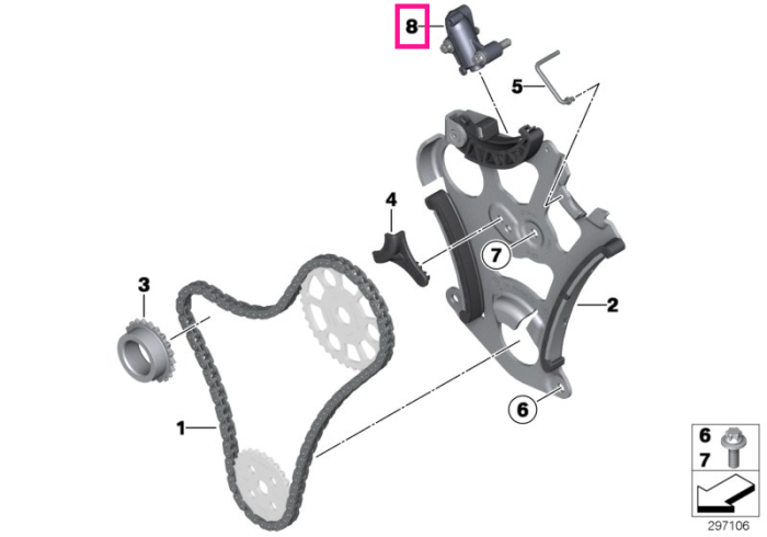 Intinzator lant pompa ulei - BMW Seria 1 E82 E88 F20 F21, Seria 2 F220 F23 F87 M2, Seria 3 E90 E91 E92 E93 F30 F31 F34 F35 F80 M3, Seria 4 F32 F33 F36 F82 F83 M4, Seria 5 F07 F10 F11, Seria 6 F06 F12 F13, Seria 7 F01 F02, X1 E84, X3 F25, X4 F26, X5, X6