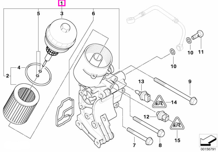 Ansamblu suport cu carcasa filtru ulei - BMW Seria 3 E46, Seria 5 E39 E60 E61, Seria 7 E38 E65 E66, X3 E83, X5 E53, Z3 E36, Z4 E85