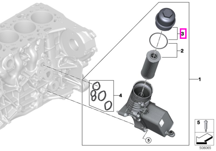 Capac filtru ulei cu garnitura (model nou) - BMW Seria 3 G20 G21, Seria 4 G22 G23 G26, Seria 5 G30 G31 G60 G61, Seria 6 G32, Seria 7 G11 G12 G70, Seria 8 G14 G15 G16, X3 G01 G45, X4 G02, X5 G05, X6 G06, X7 G07 - Tip motor B57