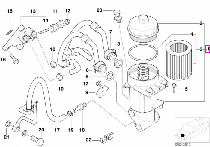 Carcasa cu filtru ulei, fara racord racitor ulei - BMW Seria 5 E39, Seria 7 E32 E38, Seria 8 E31, X5 E53, Z8 E52