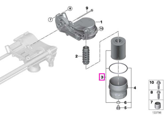 Set filtru ulei motor - BMW Seria 5 E60 E61, Seria 6 E63 E64, Seria 7 E65 E66, X5 E70 - tip motor N62N