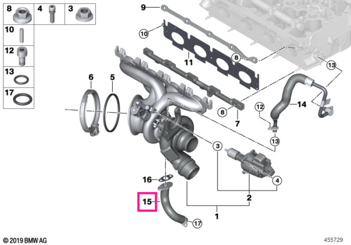 Conducta evacuare ulei turbocompresor - BMW Seria 1, Seria 2, Seria 3, Seria 4, Seria 5, Seria 6, Seria 7, X1 F48, X2 F39, X3 G01, X4 G02 - Mini Cabrio F57, Clubman F54, Countryman F60, F55, F56
