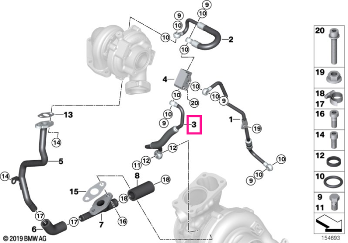 Conducta ulei turbocompresor - BMW Seria 3 E90 E91 E92, Seria 5 E60 E61, Seria 6 E63 E64, X3 E83, X5 E70, X6 E71