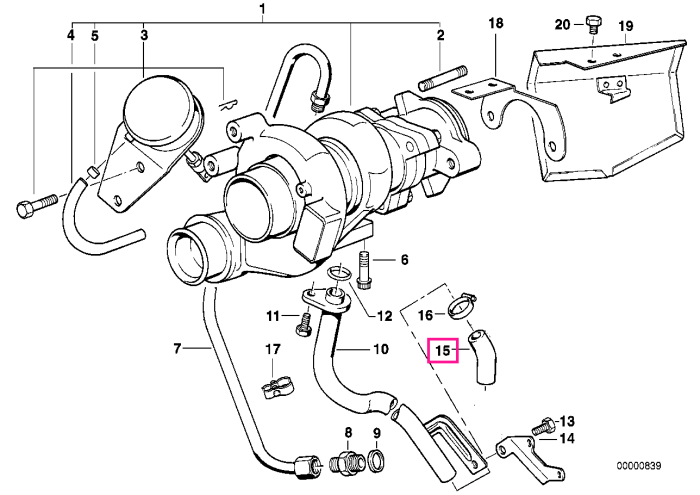 Furtun ulei turbocompresor - BMW Seria 3 E36 E46 E90 E91 E92, Seria 5 E34 E39 E60 E61, Seria 6 E63 E64, Seria 7 E38, X3 E83, X5 E70, X6 E71
