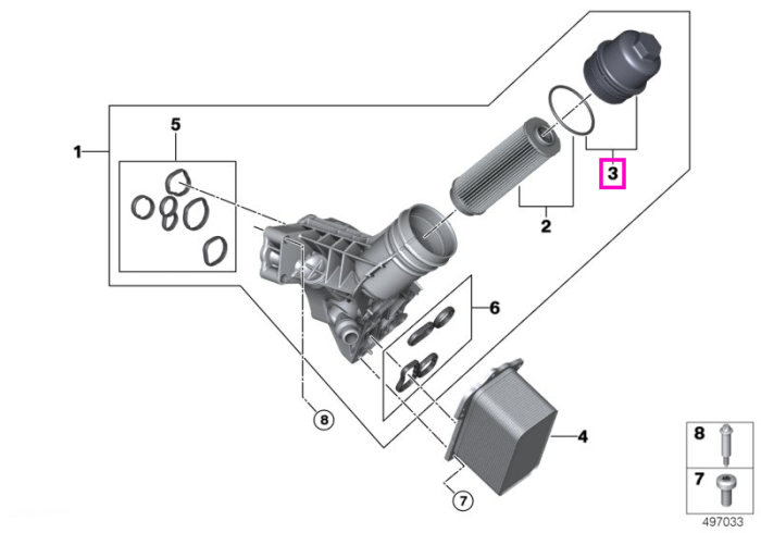 Capac modul filtru ulei - BMW Seria 1 F20 F21, Seria 2 F22 F23 G42, Seria 3 F30 F31 F34 G20 G21, Seria 4 F32 F33 F36 G22 G23 G26, Seria 5 G30 G31 G38 G60 G61, Seria 6 G32, Seria 7 G11 G12 G70, Seria 8, X3, X4, X5, X6, X7, XM, Z4