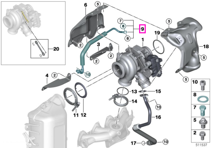 Conducta ulei turbina - BMW Seria 2 F45 F46, X1 F48, X2 F39 - Mini Cabrio F57, Clubman F54, Countryman F60, F55, F56