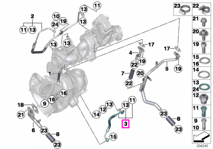 Conducta ulei retur turbina - BMW Seria 5 F10 F11, Seria 7 F01 F02, X5 E70 F15, X6 E71 F16