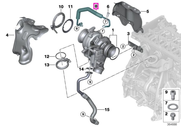 Conducta ulei turbina - BMW Seria 2 F45 F46, X1 F48 - Mini Cabrio F57, Clubman F54, Countryman F60, F55, F56