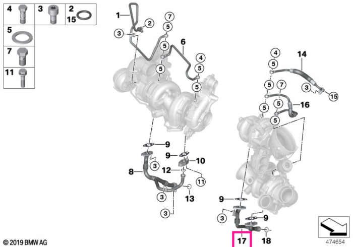Conducta retur ulei turbocompresor - BMW Seria 5 G30 G31, Seria 7 G11 G12, X5 G05, X6 G06, X7 G07
