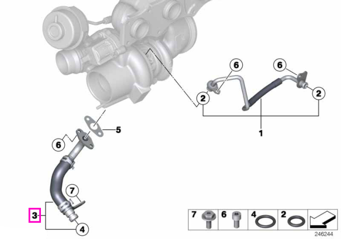 Conducta retur ulei turbocompresor - BMW Seria 1 F20 F21, Seria 2 F22 F23, Seria 3 F30 F31 F34 F35, Seria 4 F32 F33 F36, Seria 5 F07 F10 F11 F18, X1 E84, X3 F25, X4 F26, X5 F15, X6 F16, Z4 E89