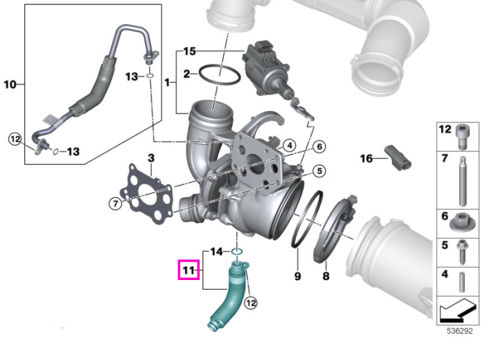 Conducta retur ulei, turbina - BMW Seria 1 F40, Seria 2 F44 F45 F46, X1 F48, X2 F39 - Mini Cabrio F57, Clubman F54, Countryman F60, F55, F56