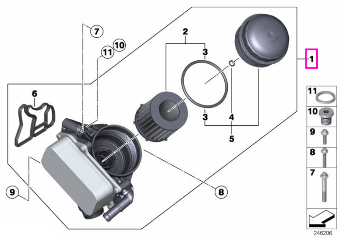 Carcasa filtru ulei cu termoflot - BMW Seria 3 F30, Seria 5 F10 F11, Seria 6 F06 F12, X1 E84, X3 F25, X4 F26, Z4 E89