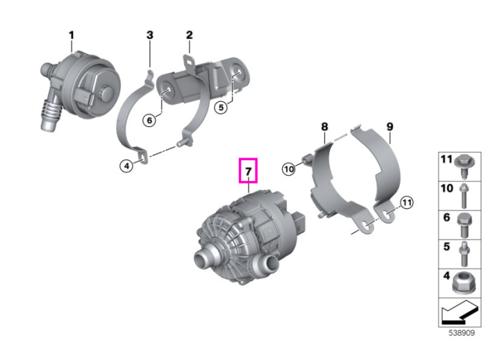 Pompa apa auxiliara - BMW Seria 2 G87 M2, Seria 3 G20 G21 G80 G81 M3, Seria 4 G26 G82 G83 M4, Seria 5 G30 G31 G38, Seria 7 G11 G12, iX3 G08, X3 G01 F97 M, X4 F98 M, X5 G05