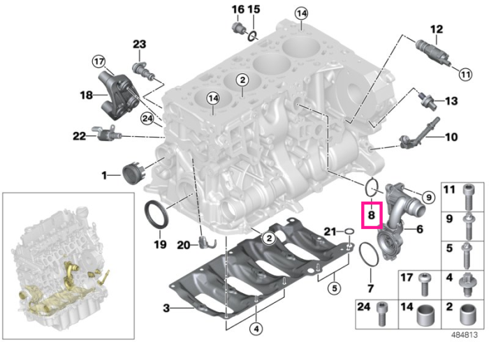 Garnitura carcasa termostat lichid racire - BMW Seria 1 F40, Seria 2 F44 F45 F46 G42, Seria 3 G20 G21 G28, Seria 4 G22 G23 G26, Seria 5 G30 G31, Seria 6 G32, X1 F48, X2 F39, X3 G01, X4 G02, X5 G05 - Mini Cabrio F57, Clubman F54, Countryman F60, F55, F56