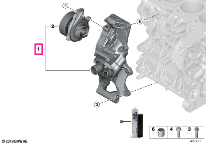 Pompa lichid racire, cu suport si termostat integrate - BMW Seria 1 F52, Seria 2 F45 F46, X1 F48 F49, X2 F39 - Mini Cabrio F57, Clubman F54, Countryman F60, F55, F56