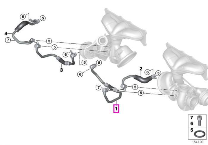 Conducta alimentare (tur) lichid racire, turbocompresor, cilindrii 1-3 - BMW X6 E71, 35iX - tip motor N54