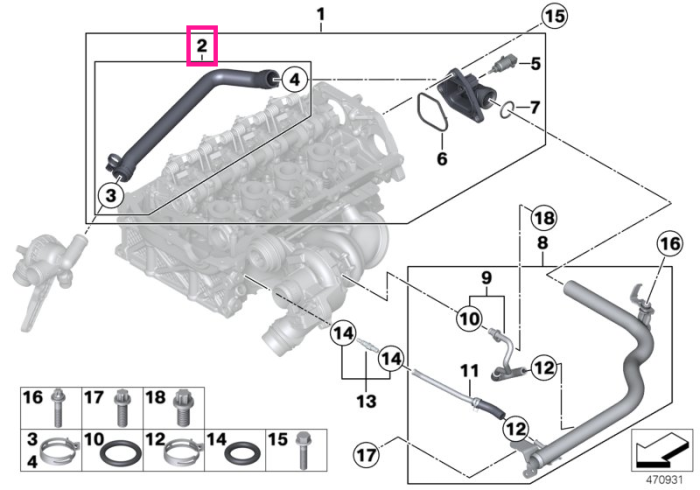 Furtun conexiune termostat, sistem racire - BMW Seria 1 F20 F21, Seria 3 F30 F31 F35