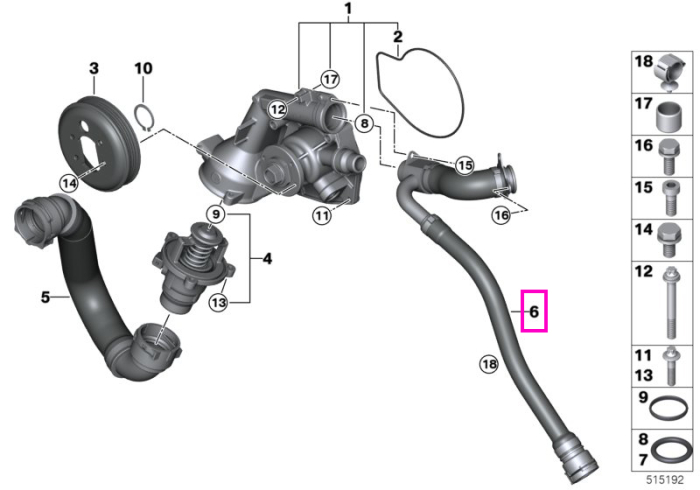 Ansamblu conducta, de la pompa apa la chiulasa - BMW Seria 2 F87 M2, Seria 3 F80 M3, Seria 4 F82 F93 M4