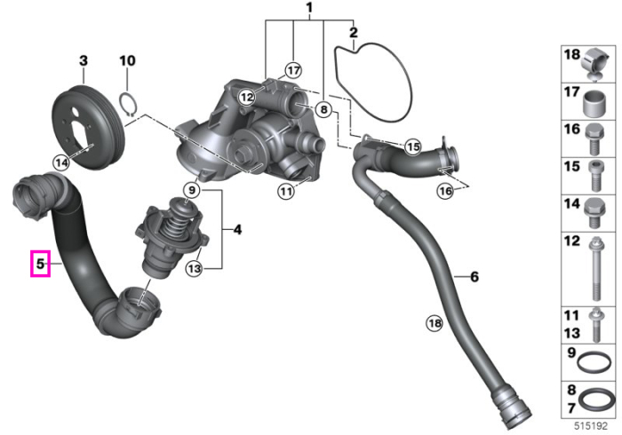 Furtun inferior radiator-termostat - BMW Seria 2 F87 M2, Seria 3 F80 M3, Seria 4 F82 F83 M4, BMW Motorsport - tip motor S55