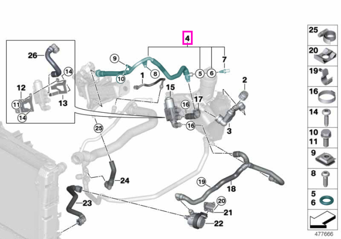 Conducta racire EGR - BMW Seria 1 F20 F21, Seria 2 F22 F23, Seria 3 30 F31 F34, Seria 4 F32 F33 F36, Seria 5 F10 F11 G30 G31, Seria 7 G11 G12, X3 F25 G01, X4 F26 G02, X5 F15
