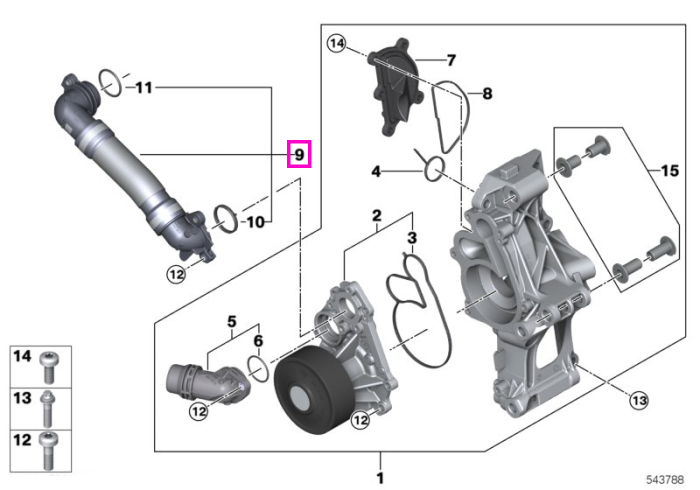 Conducta racire pompa apa-chiulasa - BMW Seria 2 G42, Seria 3 G20 G21, Seria 4 G22 G23 G26, Seria 5 G30 G31, Seria 6 G32, Seria 7 G11 G12, Seria 8 G14 G15 G16, Supra, X3 G01, X4 G02, X5 G05 G18, X6 G06, X7 G07, Z4 G29