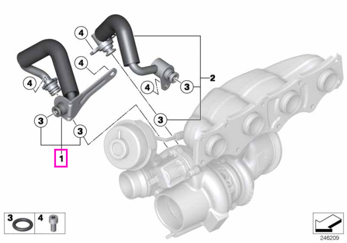 Conducta tur lichid racire turbocompresor - BMW Seria 1 F20 F21, Seria 2 F22 F23, Seria 3 F30 F31 F34 F35, Seria 4 F32 F33 F36, Seria 5 F07 F10 F11 F18, X1 E84, X3 F25, X4 F26, X5 F15, X6 F16, Z4 E89