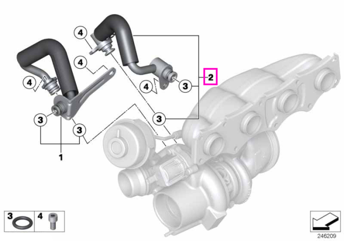 Conducta retur lichid racire turbocompresor - BMW Seria 1 F20 F21, Seria 2 F22 F23, Seria 3 F30 F31 F34 F35, Seria 4 F32 F33 F36, Seria 5 F07 F10 F11 F18, X1 E84, X3 F25, X4 F26, X5 F15, X6 F16, Z4 E89	